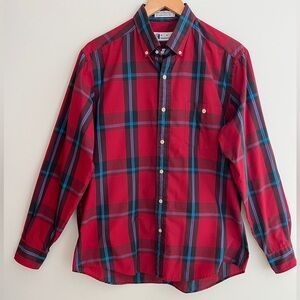 VINTAGE Ron Chereskin Plaid Long Sleeve Button Front Casual Shirt Made Hong Kong